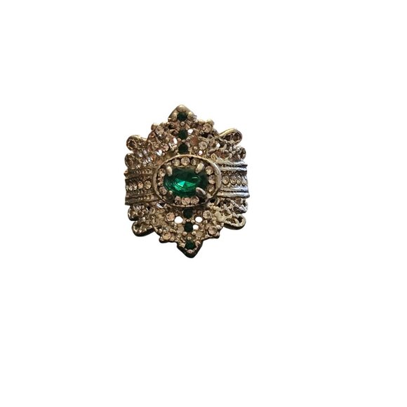 Victorian Trading Green Rhinestone & CZ Sterling Silver 925 Queen Ring Size 6 - Picture 4 of 16